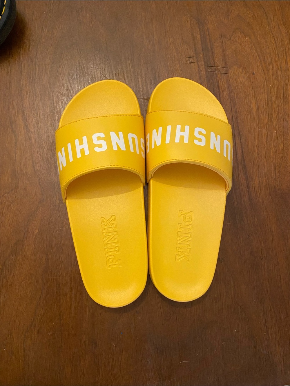 PINK Victoria's Secret Yellow Slides with White Logo